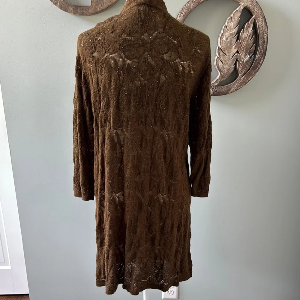 Eileen Fisher Brown Cardigan Sweater with Open Front and Long Length Size L - Picture 5 of 7